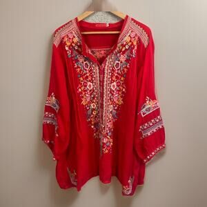 Johnny Was Embroidered Blouse Womens 3XL Button Up Floral Lagenlook Whimsical